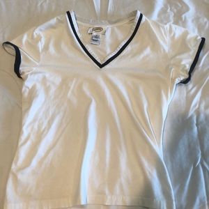 Ladies stretch white top with black edges